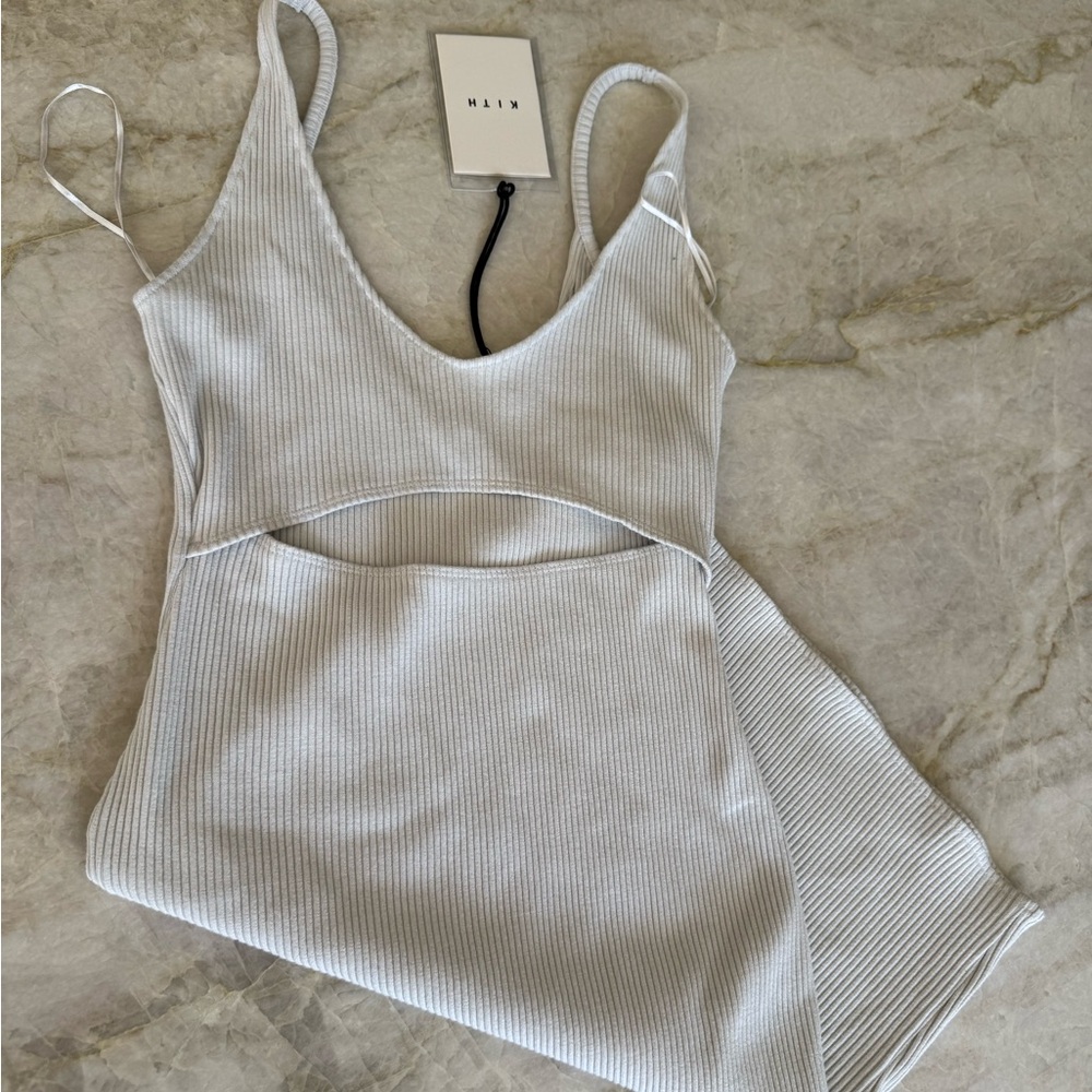 White Ribbed Cutout Dress